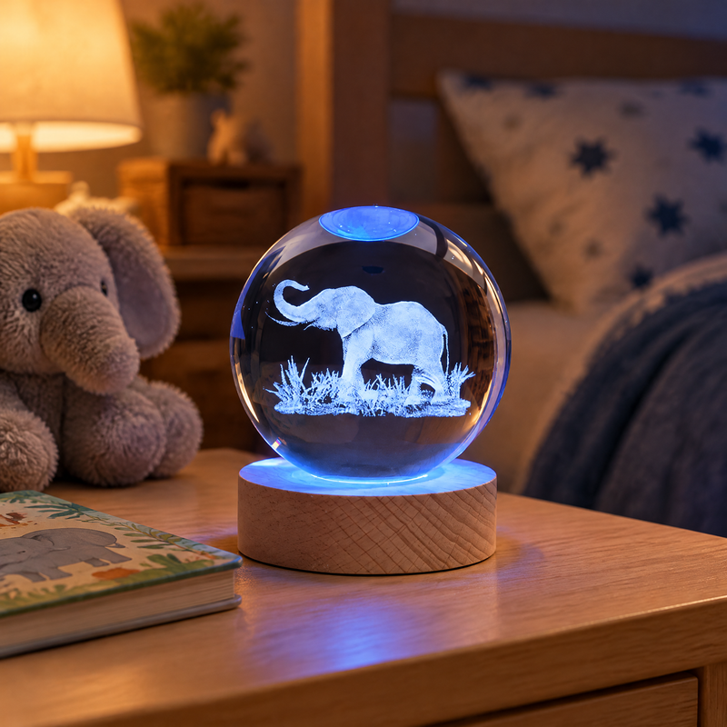 Elephant Crystal Ball Night Light, Multicolour USB