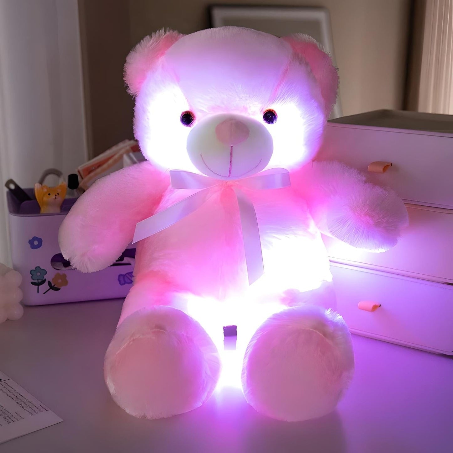Veilleuse Peluche Ourson 30cm / Rose