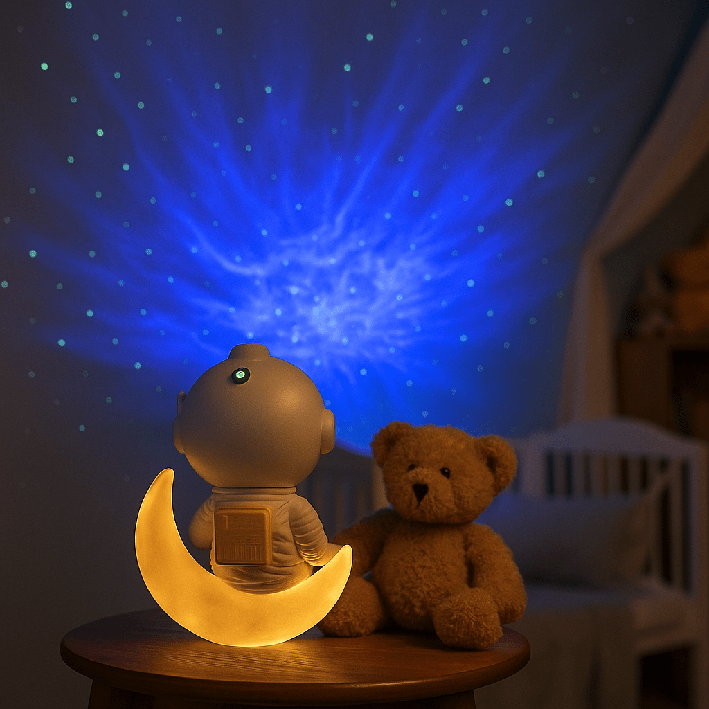 Veilleuse Projection Astronaute sur Croissant Lune