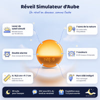Veilleuse Réveil Simulateur d'Aube – caractéristiques et dimensions