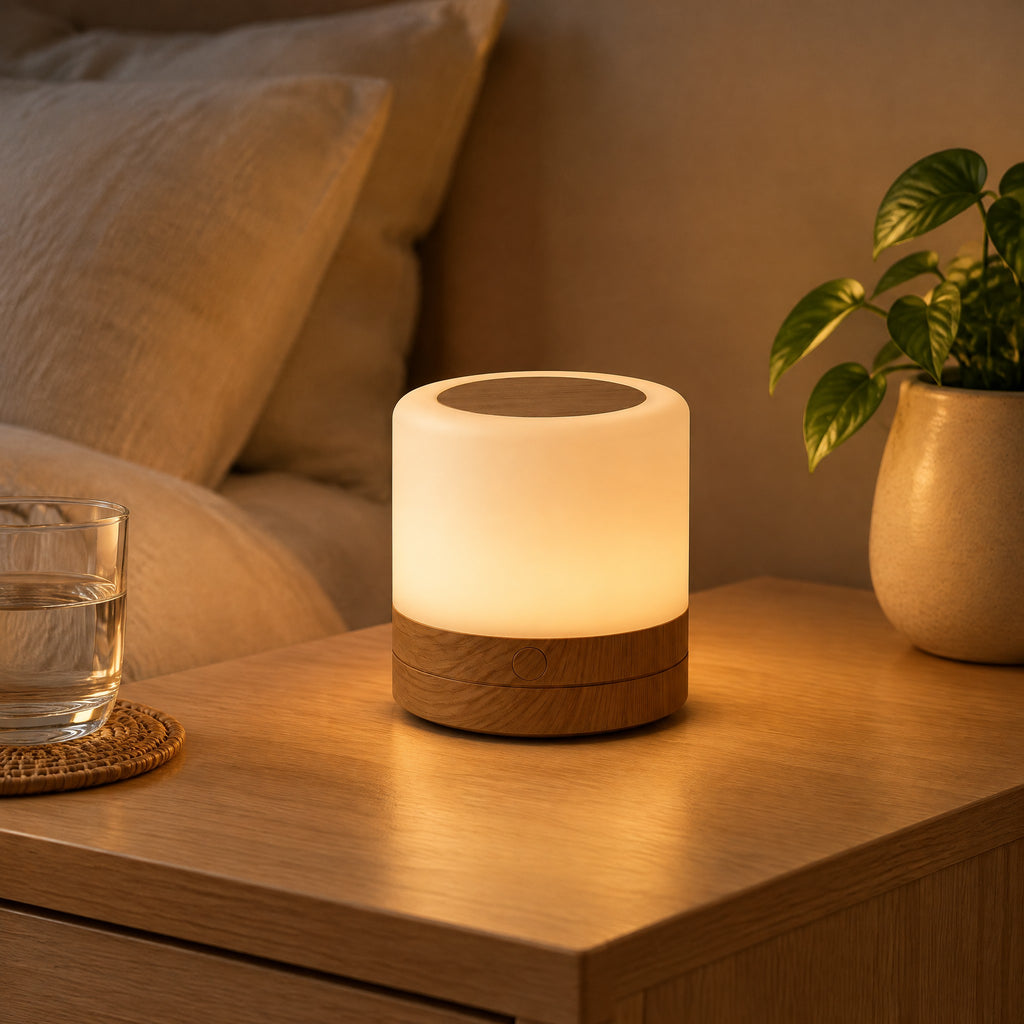 Veilleuse avec Minuterie Rechargeable LED allumée, ambiance chambre douce la nuit
