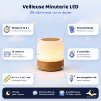 Veilleuse avec Minuterie Rechargeable LED – caractéristiques et dimensions