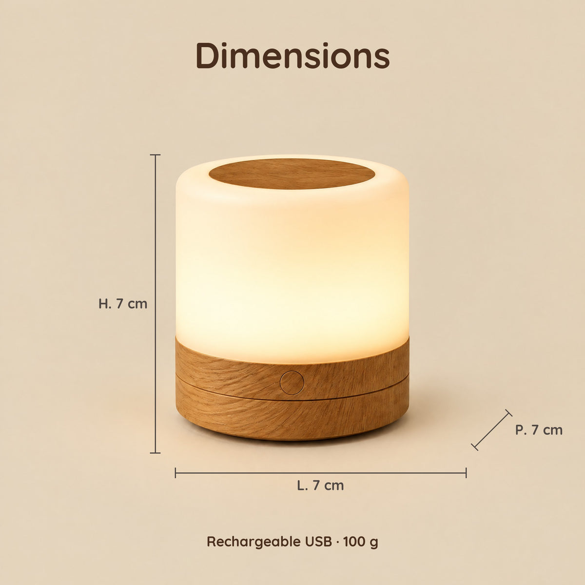 Dimensions – Veilleuse avec Minuterie Rechargeable LED