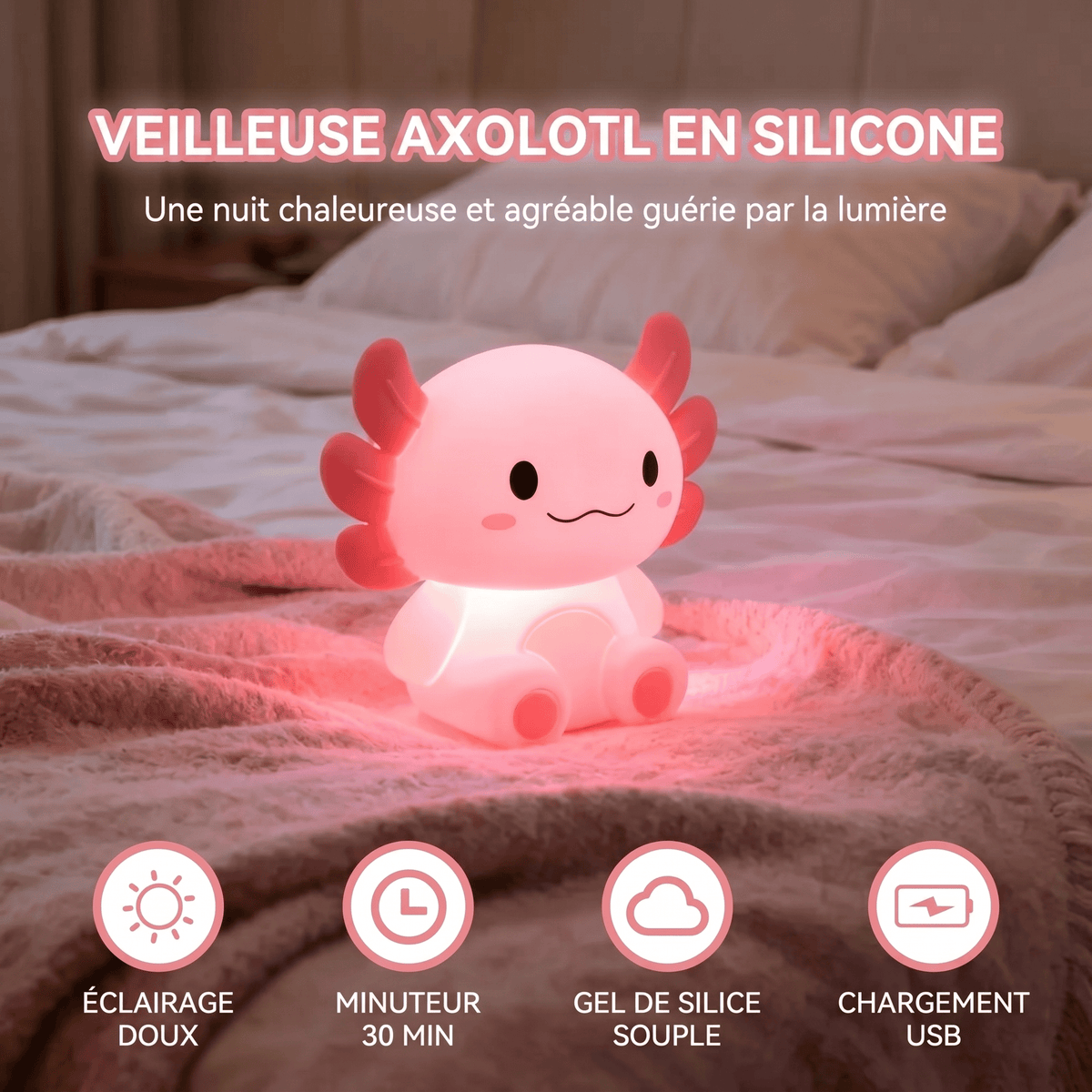 Veilleuse Axolotl Rechargeable avec Minuterie