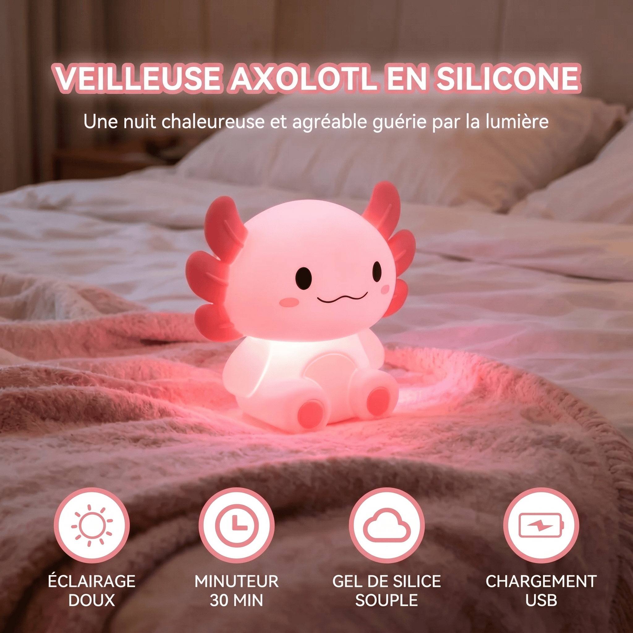 Veilleuse Axolotl Rechargeable avec Minuterie