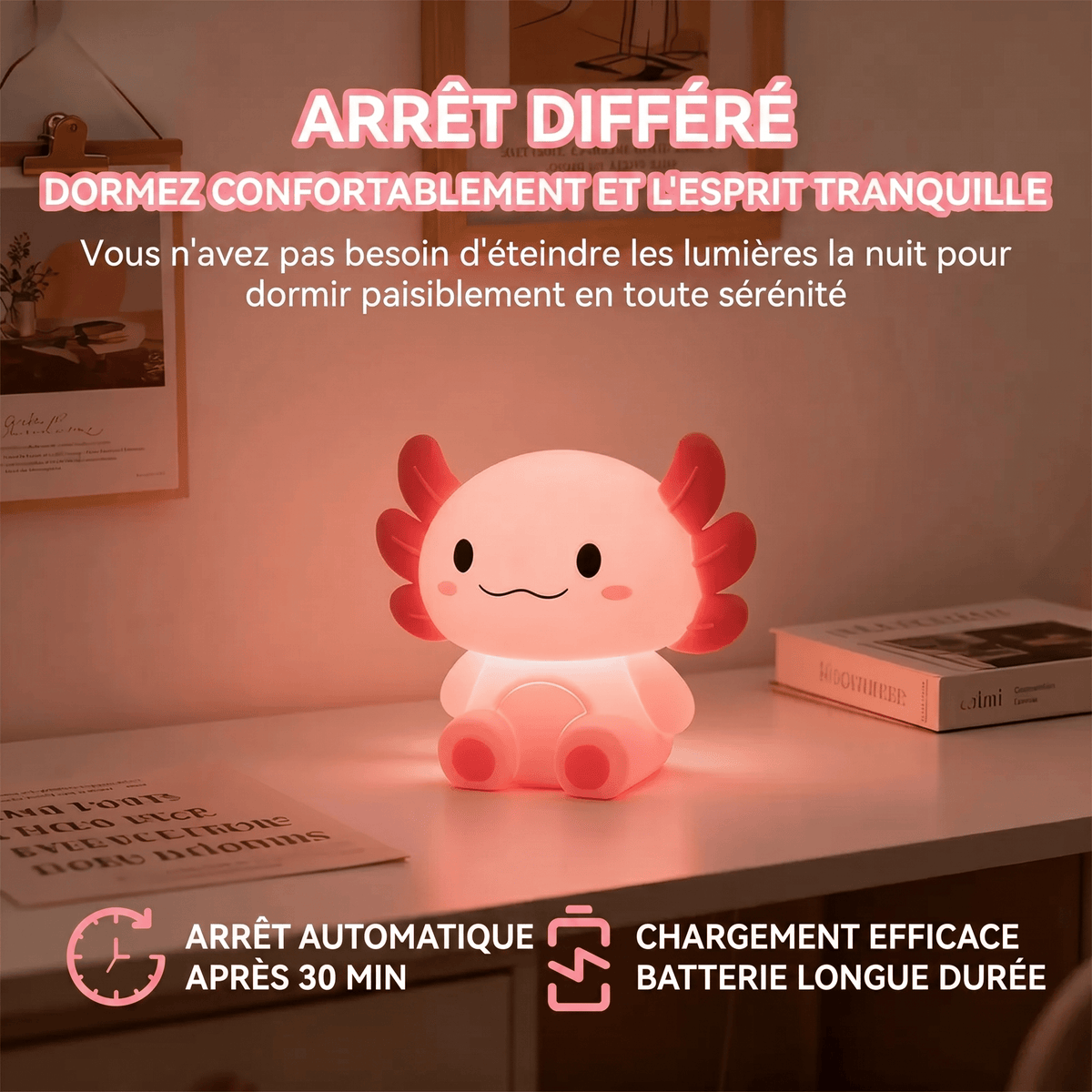 Veilleuse Axolotl Rechargeable avec Minuterie