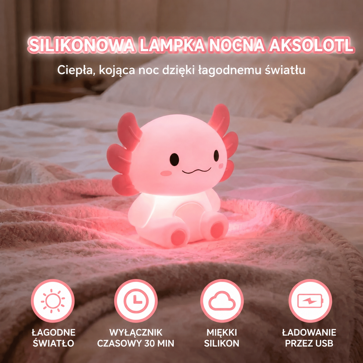 Ładowana lampka nocna aksolotl z wyłącznikiem czasowym