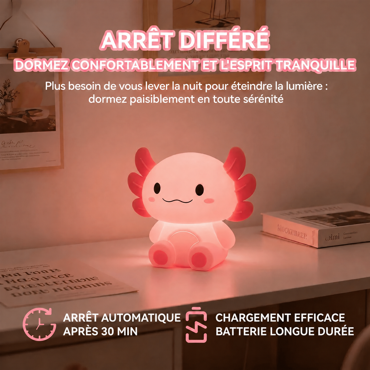 Veilleuse Axolotl Rechargeable avec Minuterie