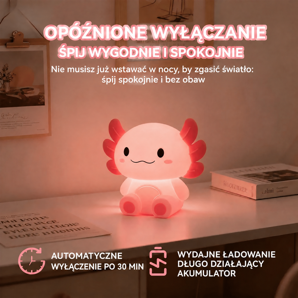 Ładowana lampka nocna aksolotl z wyłącznikiem czasowym