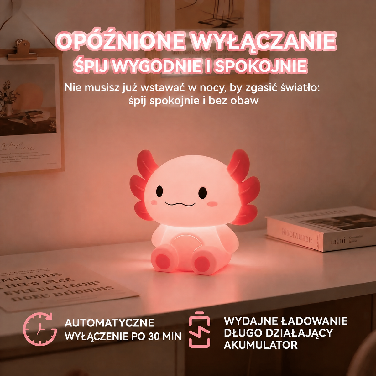 Ładowana lampka nocna aksolotl z wyłącznikiem czasowym