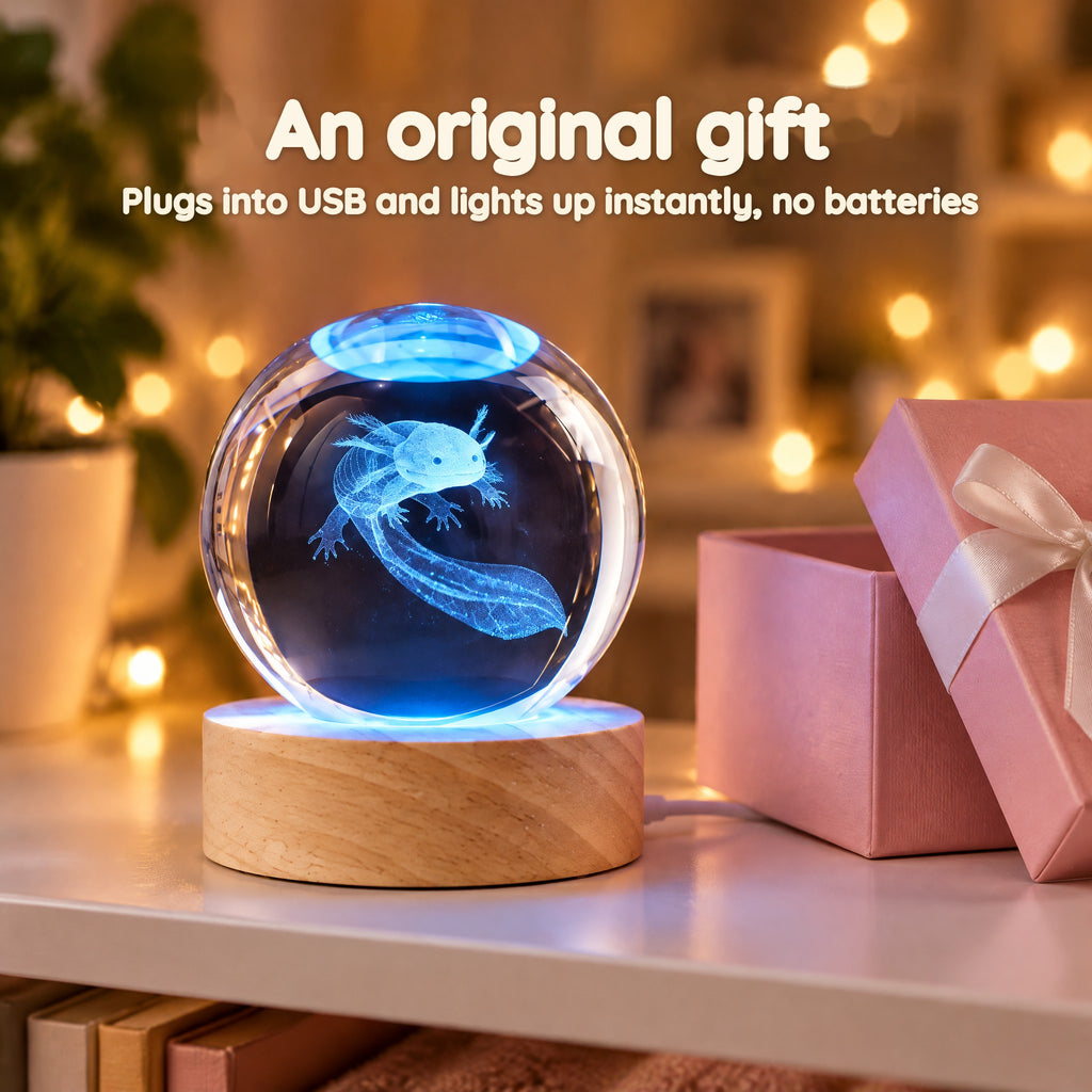 Axolotl Crystal Ball Night Light – An original gift