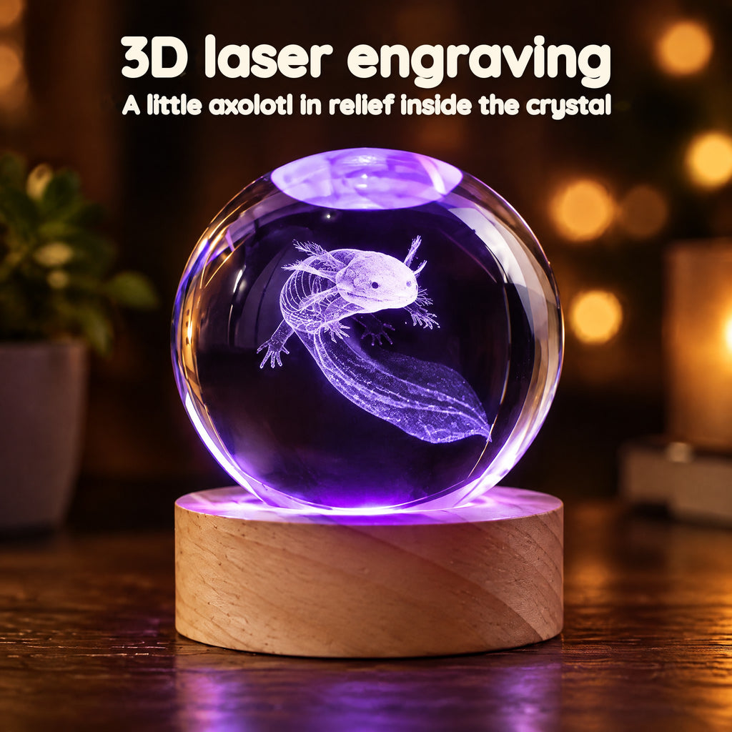 Axolotl Crystal Ball Night Light – 3D laser engraving