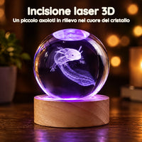 Luce Notturna Sfera di Cristallo Axolotl – Incisione laser 3D