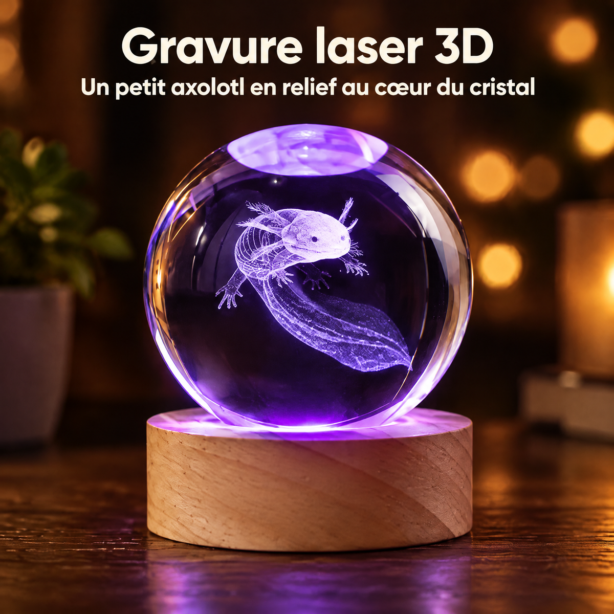 Lampka nocna kula kryształowa aksolotl – Grawer laserowy 3D