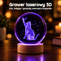 Lampka nocna kula kryształowa kot pod gwiazdami – Grawer laserowy 3D