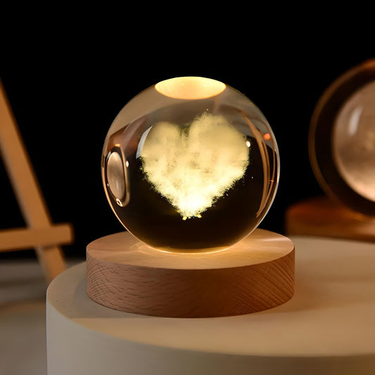 Veilleuse boule de cristal coeur en nuage 