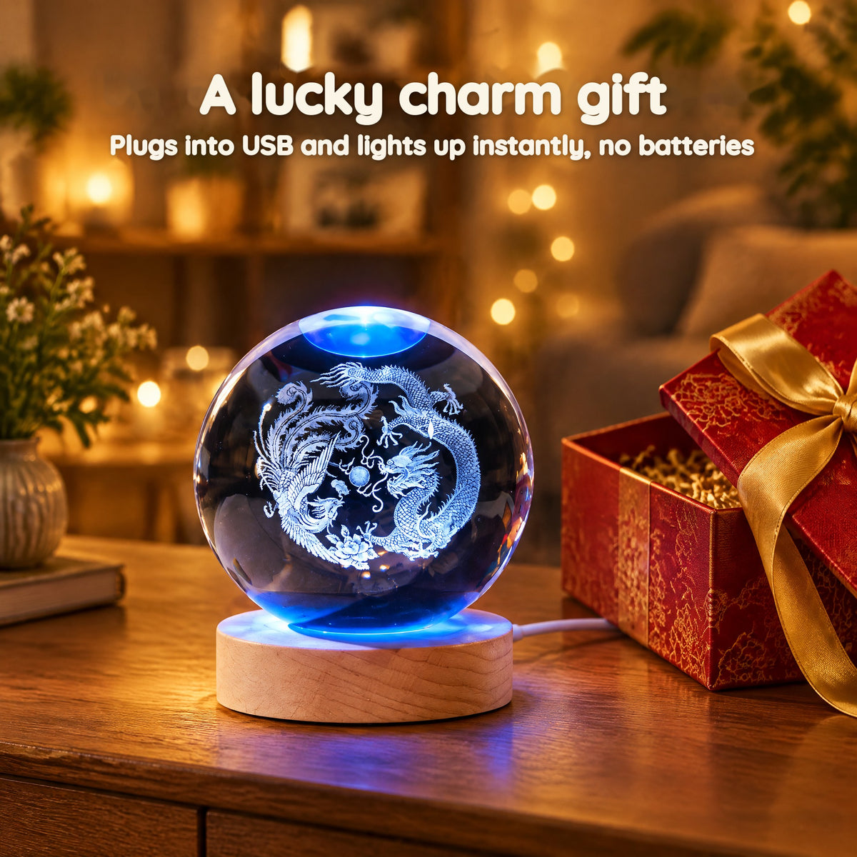 Dragon and Phoenix 3D-Engraved Crystal Ball Night Light – A lucky charm gift