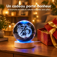 Luce Notturna Sfera di Cristallo Drago e Fenice con Incisione 3D – Un regalo portafortuna