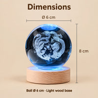 Dragon and Phoenix 3D-Engraved Crystal Ball Night Light – Dimensions