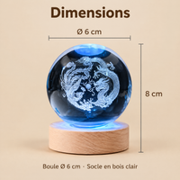 Luce Notturna Sfera di Cristallo Drago e Fenice con Incisione 3D – Dimensioni