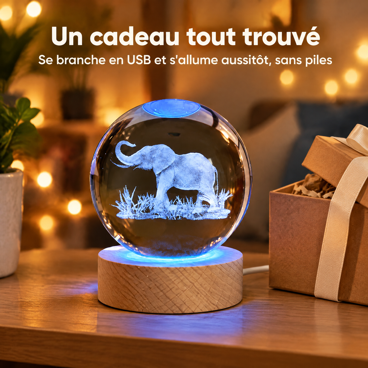 Luce Notturna Sfera di Cristallo Elefante Multicolore USB – Il regalo perfetto