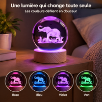 Luce Notturna Sfera di Cristallo Elefante Multicolore USB – Una luce che cambia da sola