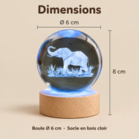 Luce Notturna Sfera di Cristallo Elefante Multicolore USB – Dimensioni