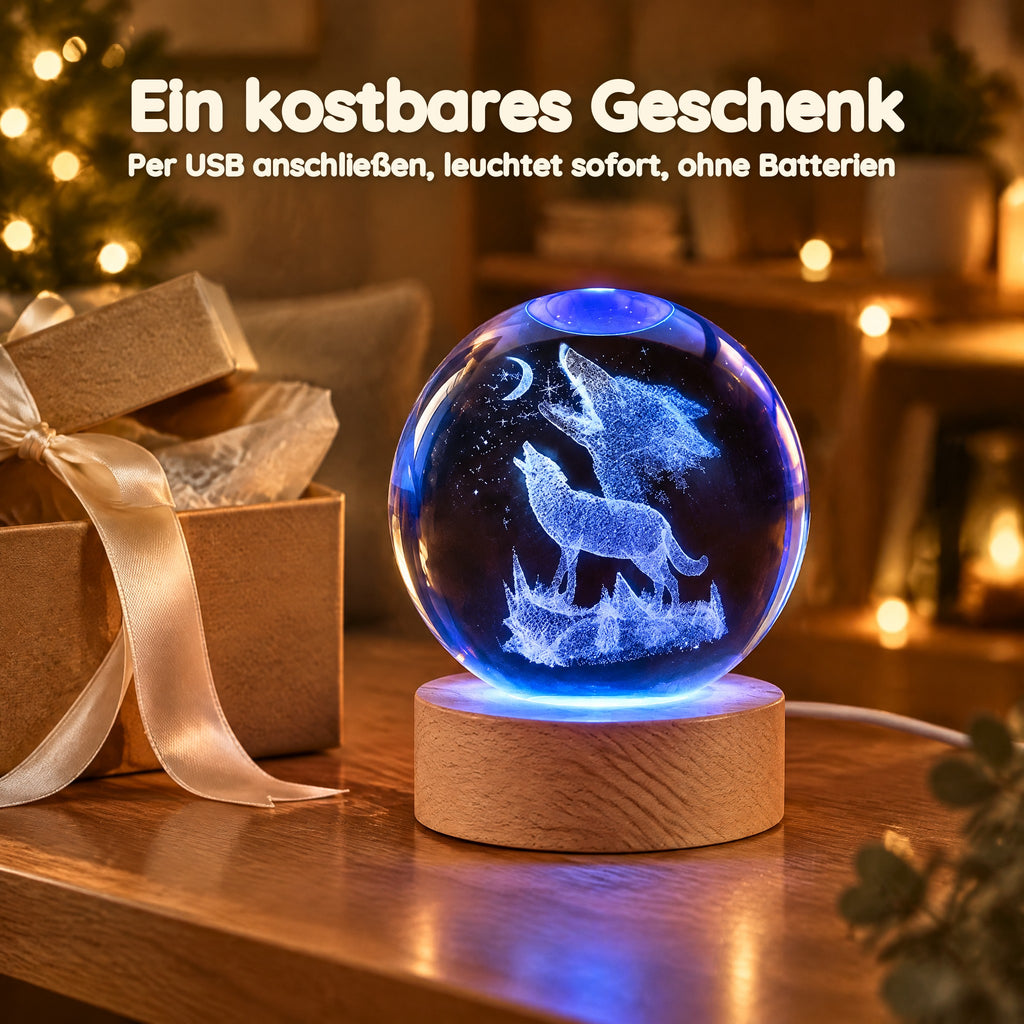 Kristallkugel-Nachtlicht mit Wölfen, die den Mond anheulen – Ein kostbares Geschenk