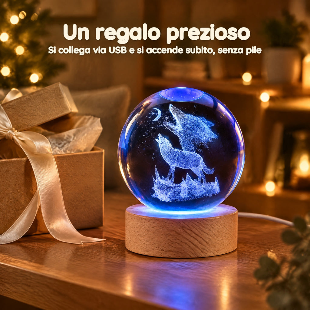 Luce Notturna Sfera di Cristallo Lupi che Ululano alla Luna – Un regalo prezioso