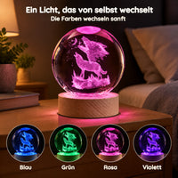 Kristallkugel-Nachtlicht mit Wölfen, die den Mond anheulen – Ein Licht, das von selbst wechselt