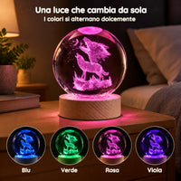 Luce Notturna Sfera di Cristallo Lupi che Ululano alla Luna – Una luce che cambia da sola