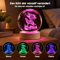 Nachtlampje kristallen bol met wolven die naar de maan huilen – Een licht dat vanzelf verandert