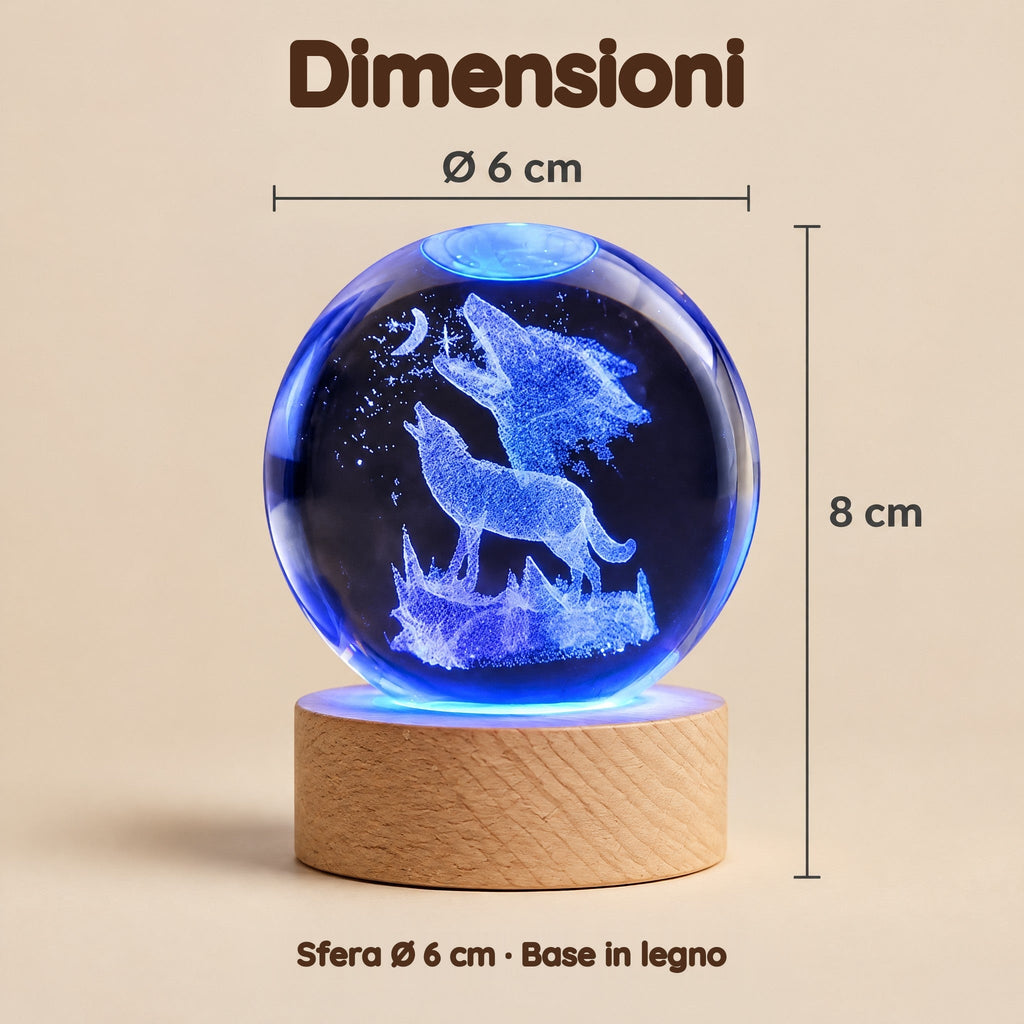 Luce Notturna Sfera di Cristallo Lupi che Ululano alla Luna – Dimensioni