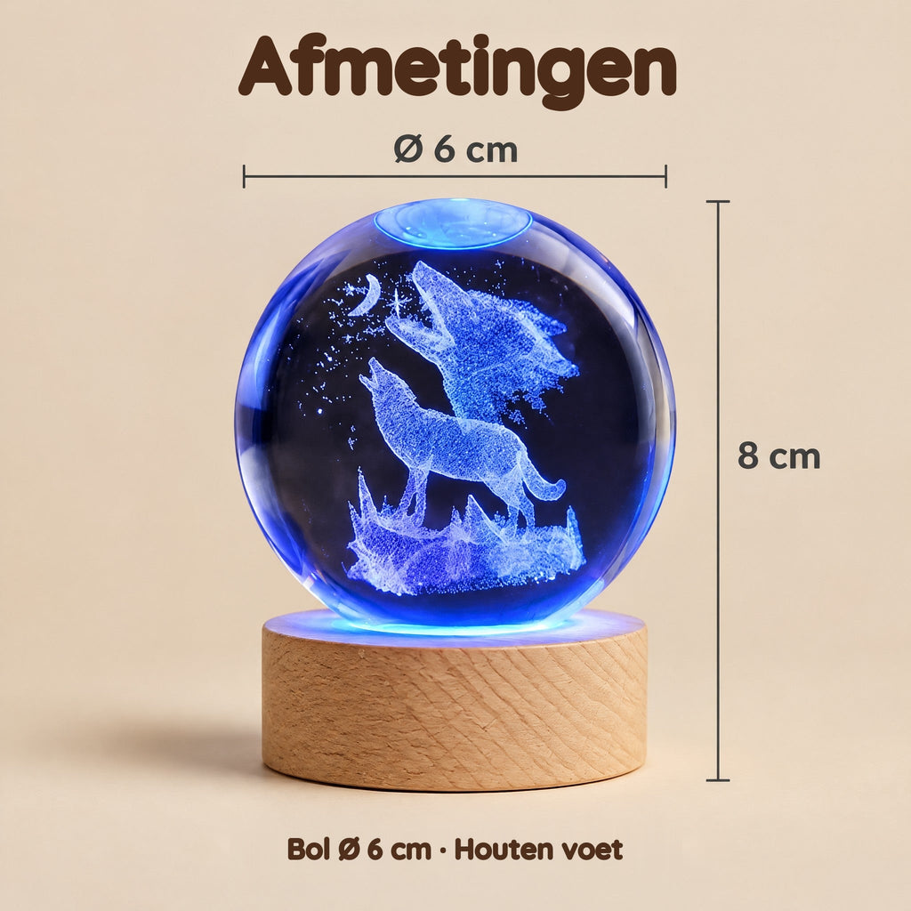 Nachtlampje kristallen bol met wolven die naar de maan huilen – Afmetingen