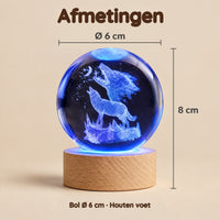 Nachtlampje kristallen bol met wolven die naar de maan huilen – Afmetingen