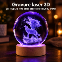 Lampka nocna kula kryształowa wilki wyjące do księżyca – Grawer laserowy 3D