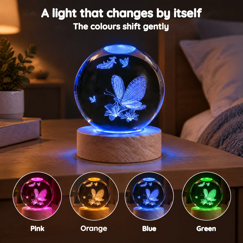 Butterfly on Flowers Crystal Ball Night Light – A light that changes by itself