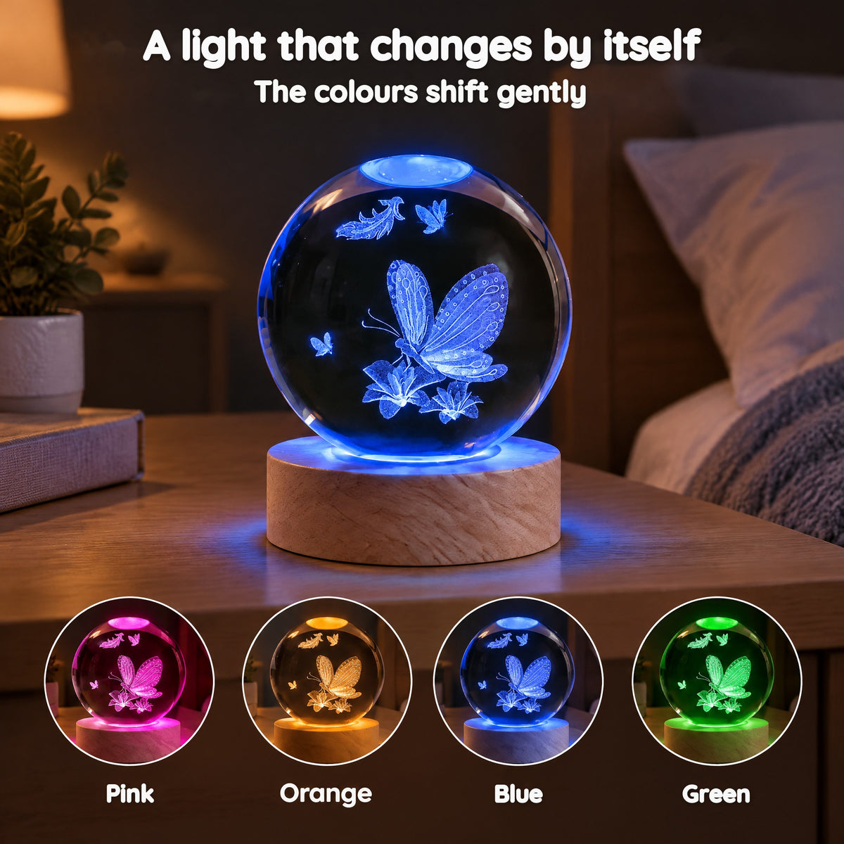 Butterfly on Flowers Crystal Ball Night Light – A light that changes by itself