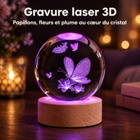 Lampka nocna kula kryształowa motyl na kwiatach – Grawer laserowy 3D