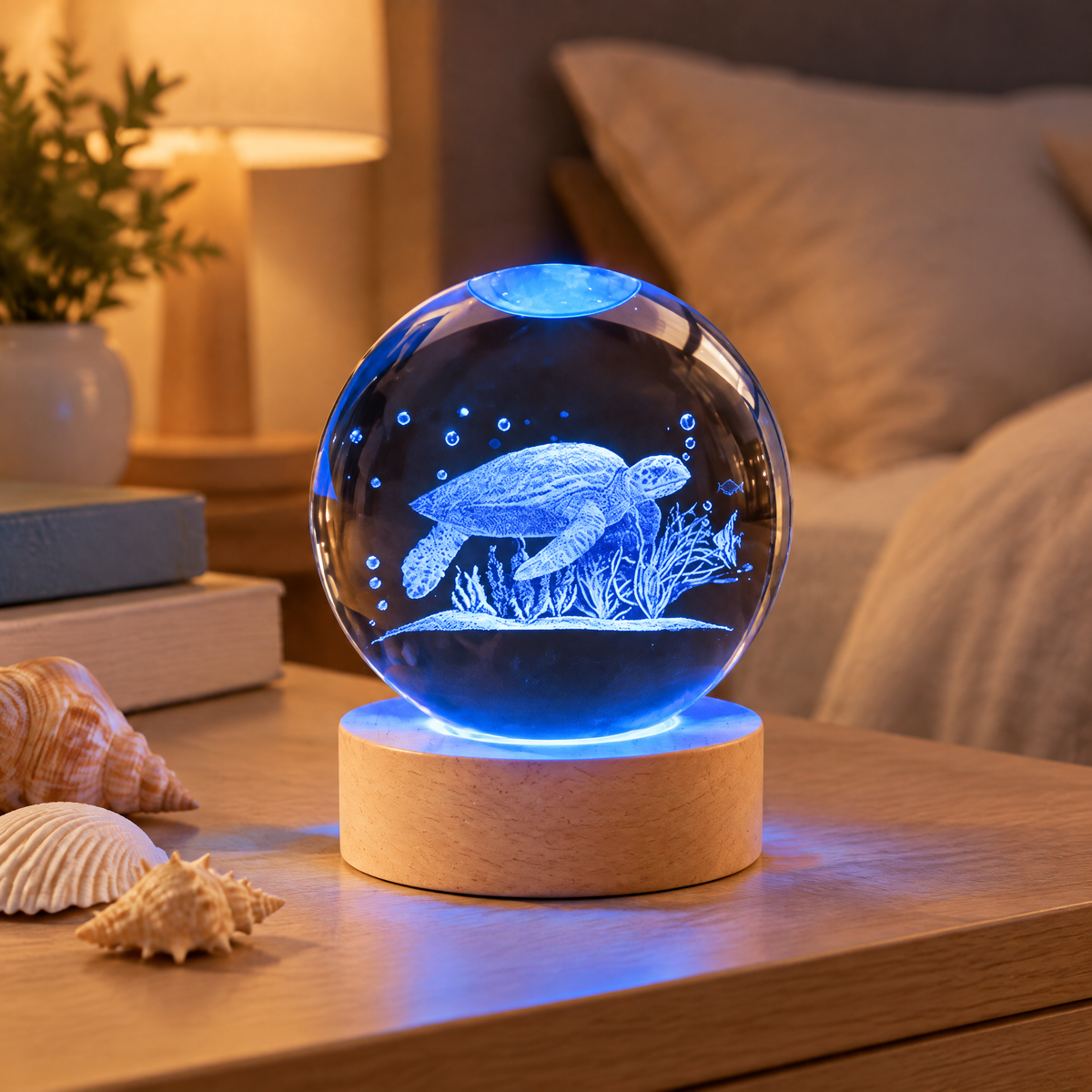 Lampka nocna kula kryształowa żółw morski z grawerem 3D
