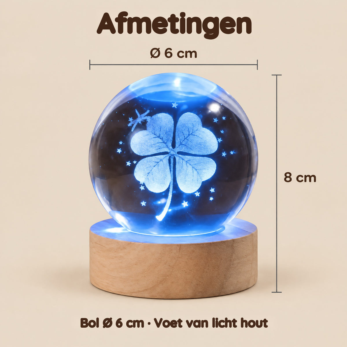 Nachtlampje kristallen bol klavertje vier met USB – Afmetingen