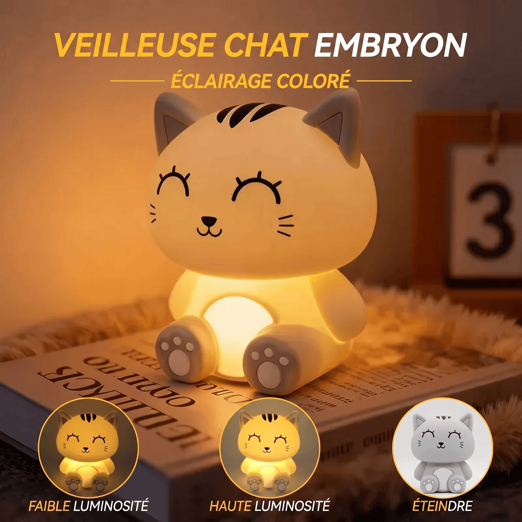 Veilleuse Chat Kawaii Rechargeable Multicolore