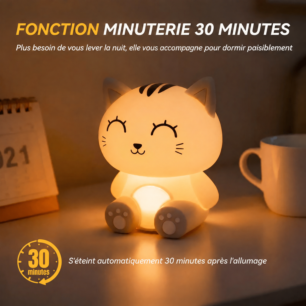 Veilleuse Chat Kawaii Rechargeable Multicolore