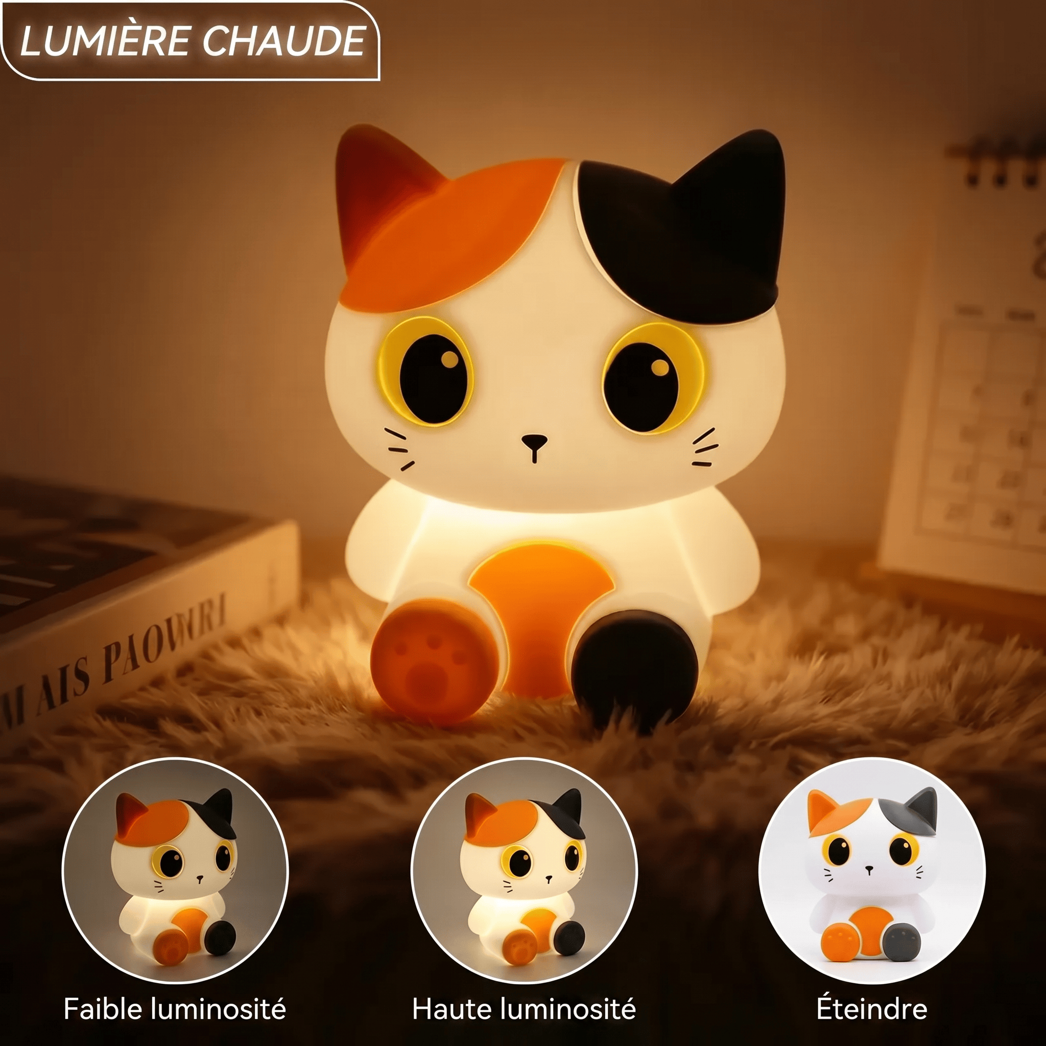 Veilleuse Chat Tactile et Rechargeable à Lumière Chaude