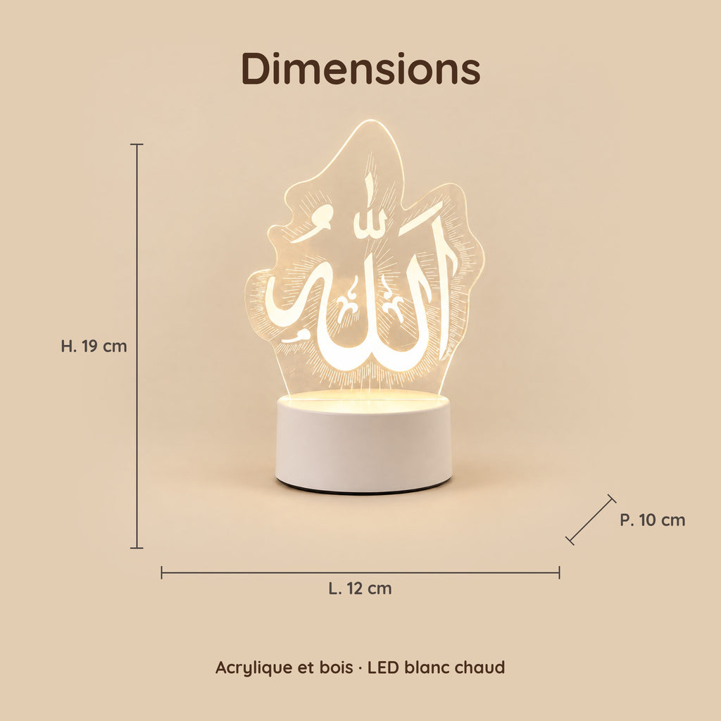 Dimensions – Veilleuse Coranique Blanche 3D