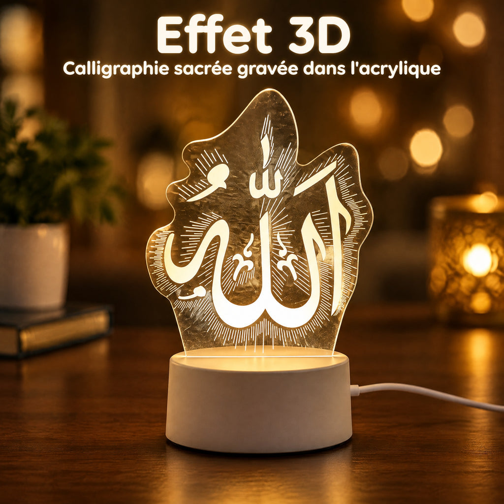 Veilleuse coranique en acrylique gravé à l'effet 3D