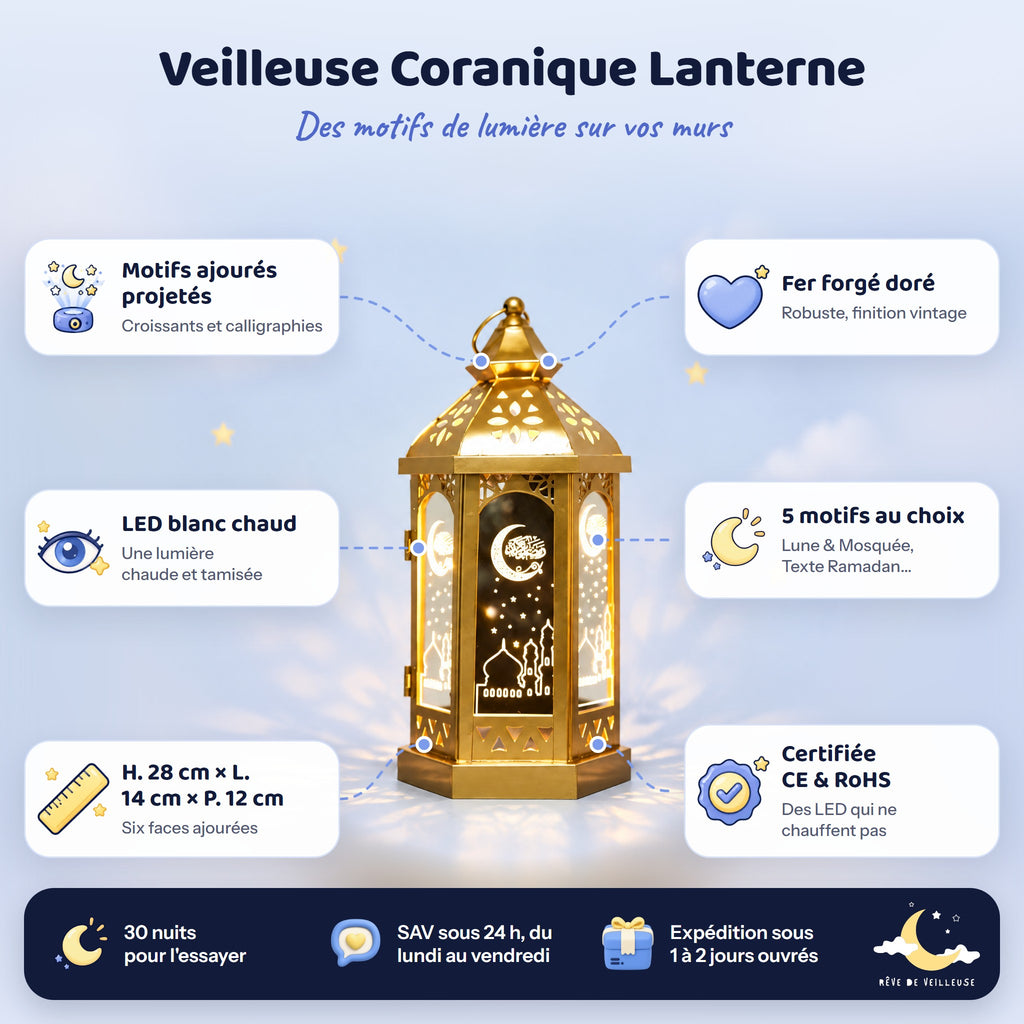 Veilleuse Coranique Lanterne – caractéristiques et dimensions