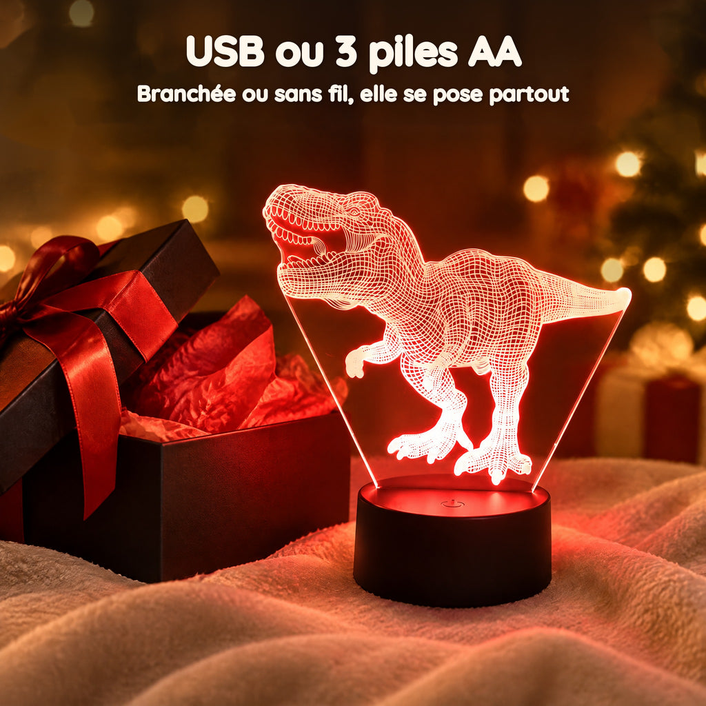 Veilleuse Dinosaure Tyrannosaure 3D – USB ou 3 piles AA