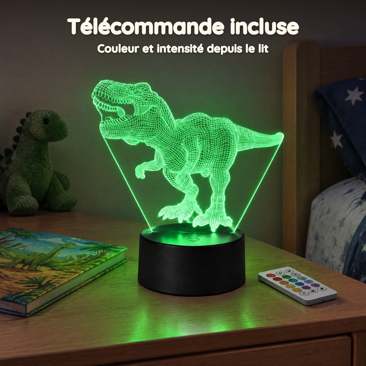 Veilleuse Dinosaure Tyrannosaure 3D – Télécommande incluse