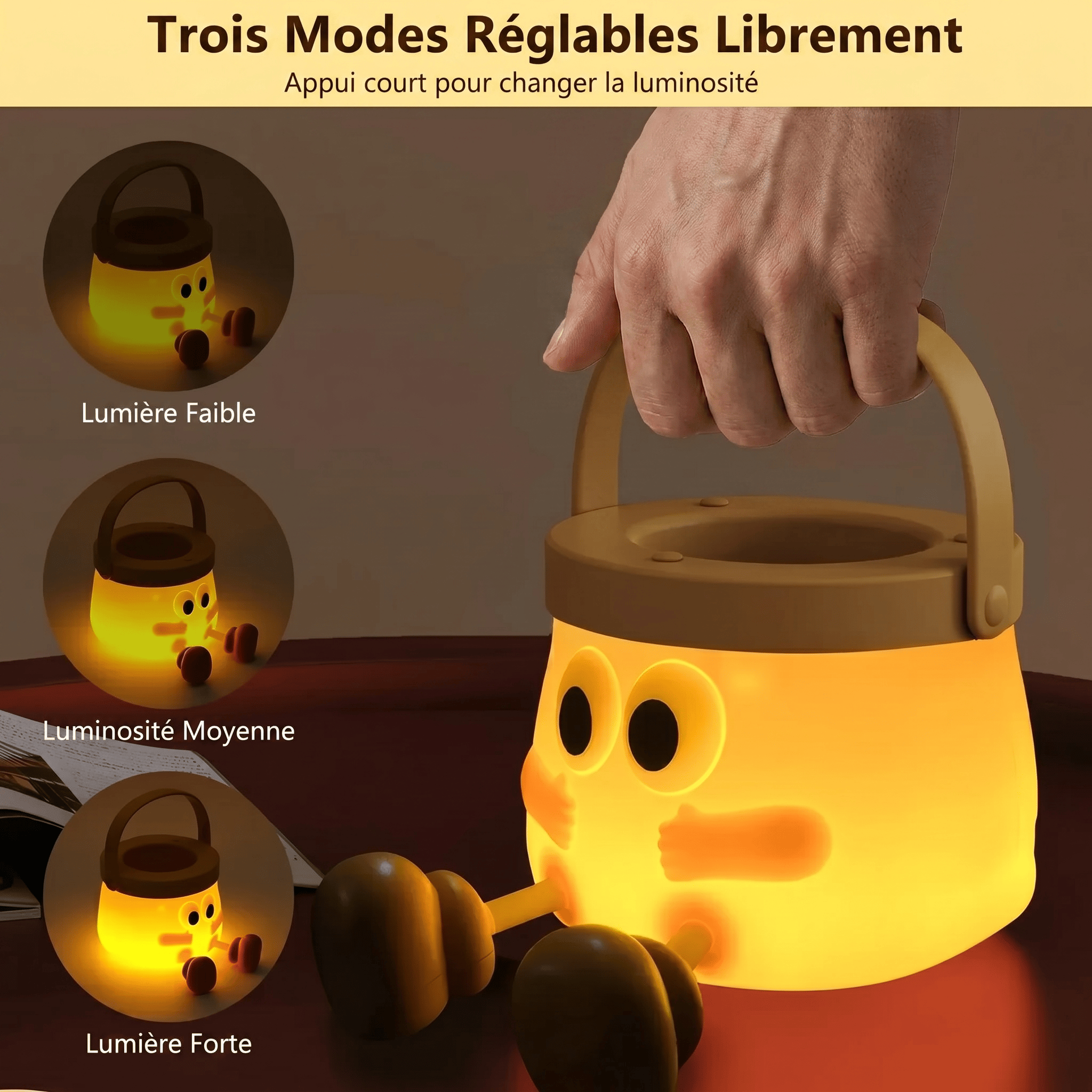 Veilleuse Enfant Portable Jaune avec Poignée